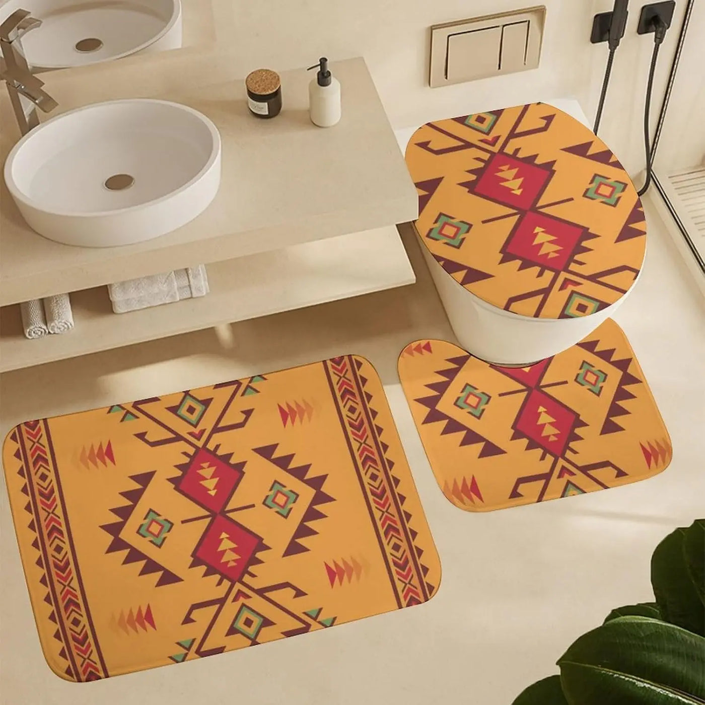 Tapis de Bain Orange 3 Pièces