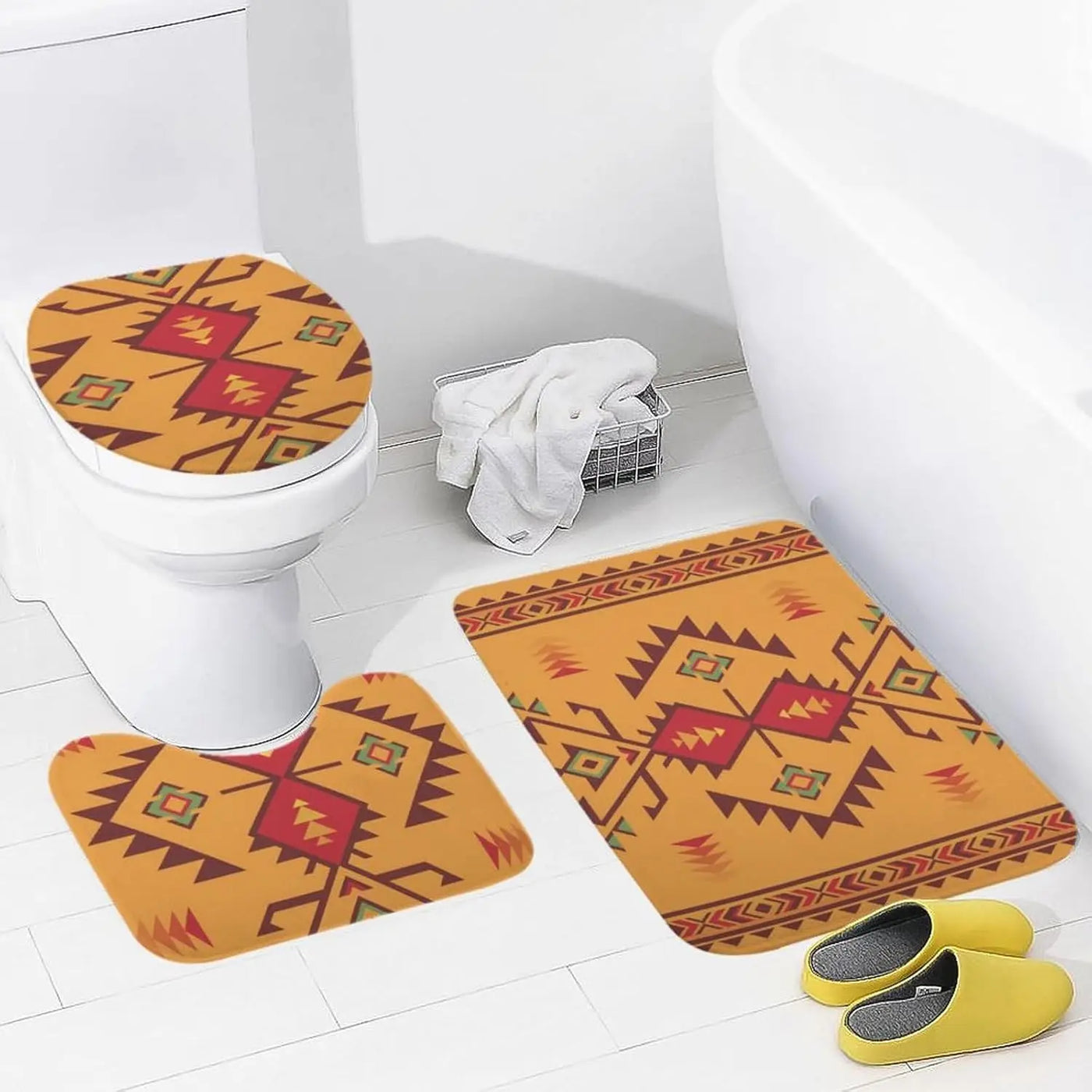 Tapis de Bain Orange 3 Pièces